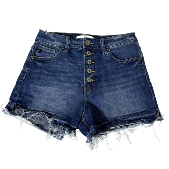 KanCan Pants - KanCan Womens High Rise Button Fly Distressed Denim Shorts Blue KC7158D Size M